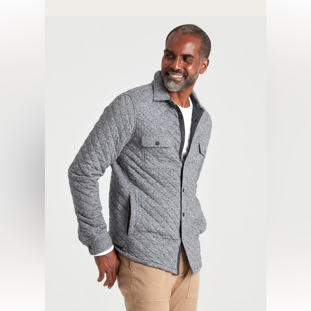 FAHERTY XL Epic Fleece Quilted Shirt Jacket in Carbon Melange (Gray) Orig $198